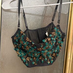 Black Floral Embroidered Bustier Top